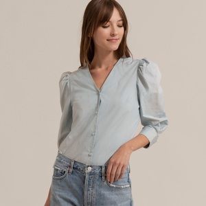 Modern Citizen Eloise Puff Sleeve Shirt Blue Small